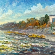 Домики у берега. Пленэр. Живопись ZhNataly.