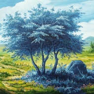 Пейзаж с синим деревом.