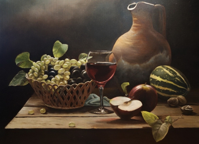 Виноград,яблоки и вино 